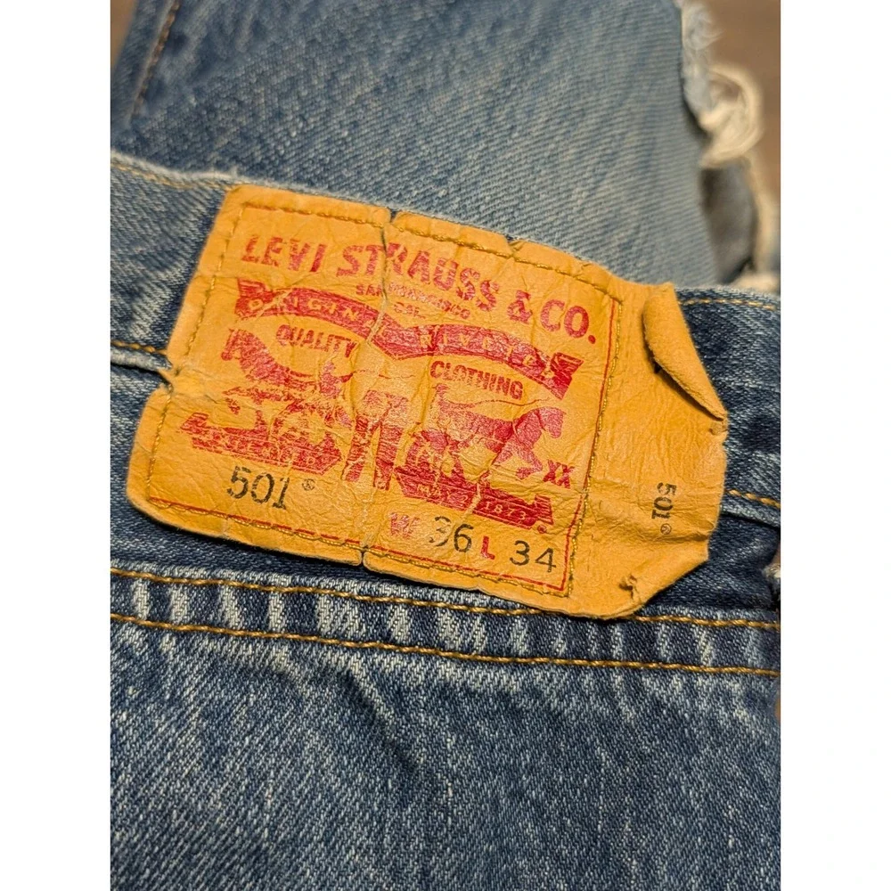 Levis 501 Original Fit Mens Distressed Straight Leg Jeans Blue W36 L34 (Fits 35)